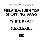 6.5 x 3.5 x 8.5 Ink Printed Premium Turn Top White Kraft Shopping Bags Premium-Turn-Top-6-Ink-White