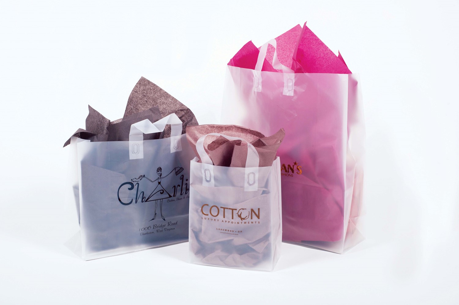 8 x 5 x 10 Clear Frosted Plastic Shopping Bags (Case of 250)