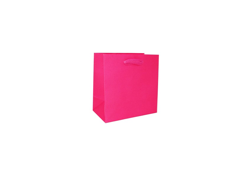 Stock Pink 6.5 x 3.5 x 6.5 on White Kraft Ribbon Handle Eurototes (Case of 100) SM-Stock-6