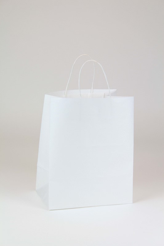 10 x 6.75 x 12 White Kraft Shopping Bags (Case of 250) White-Kraft-Shopping-Bags-1012