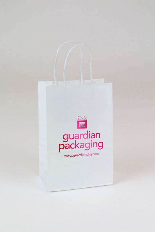 5.25 x 3.25 x 8.5 White Kraft Shopping Bags (Case of 250) White-Kraft-Shopping-Bags-5-Printed