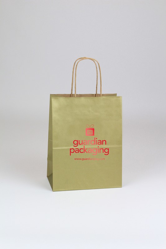 8 x 4.75 x 10.25 Metallic Tints On Kraft Shopping Bags (Case of 250)  $.69 ea. Metallic-Tints-On-Kraft-Shopping-Bags-8-Stamped