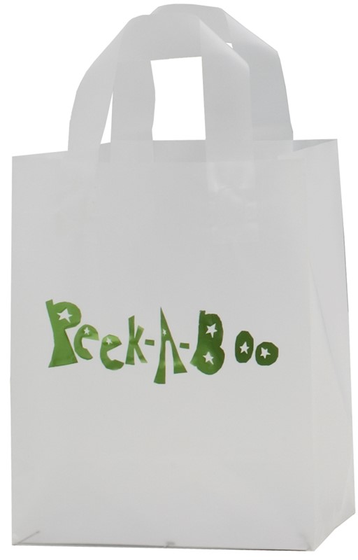 8 x 5 x 10 Clear Frosted Plastic Shopping Bags (Case of 250) Clear-Frosted-Plastic-Shopping-Bags-8-Stamped