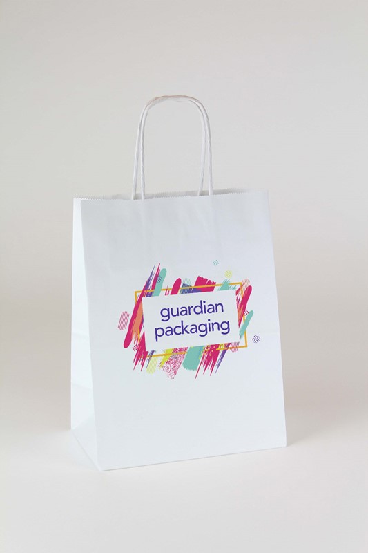 8 x 4.5 x 10.5 White Kraft Shopping Bags (Case of 250) White-Kraft-Shopping-Bags-8-Digital