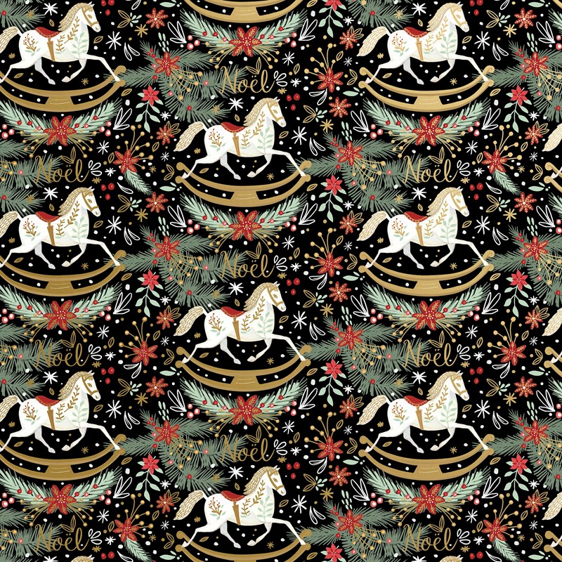 24" x 417' (half ream) - XB811 - Rocking Horse Noel Black XB811.24.417