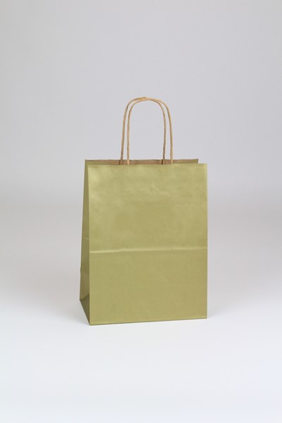 8 x 4.75 x 10.25 Metallic Tints On Kraft Shopping Bags (Case of 250)