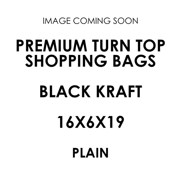 16x6x19 Premium Turn Top Black Kraft Shopping Bags